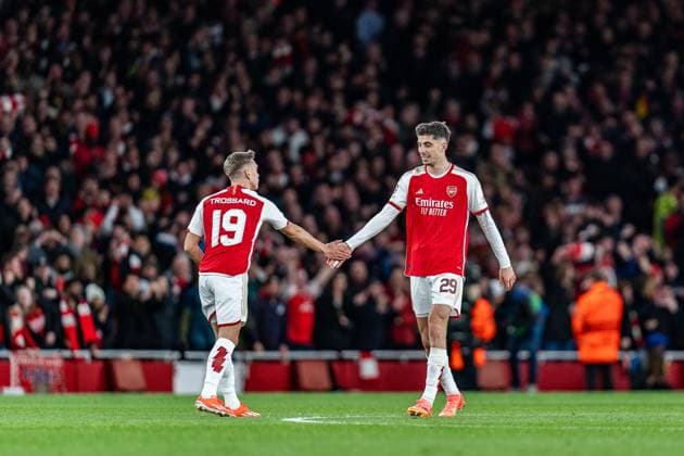Tor zum 2:2 durch Leandro Trossard (FC Arsenal London, 19) Kai Havertz (FC Arsenal London, 29) FC Arsenal vs. FC Bayern Muenchen , Fussball, UEFA Champions League, Viertelfinale, 09.04.2024 FC Arsenal vs. FC Bayern Muenchen , Fussball, UEFA Champions League, Viertelfinale, 09.04.2024 London Copyright: xEibner-Pressefoto BahhoxKarax EP_FCB