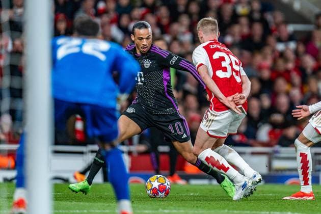 Leroy Sane (FC Bayern Muenchen, 10) Oleksandr Zinchenko (FC Arsenal London, 35) FC Arsenal vs. FC Bayern Muenchen , Fussball, UEFA Champions League, Viertelfinale, 09.04.2024 FC Arsenal vs. FC Bayern Muenchen , Fussball, UEFA Champions League, Viertelfinale, 09.04.2024 London Copyright: xEibner-Pressefoto BahhoxKarax EP_FCB