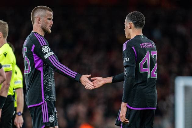 Eric Dier (FC Bayern Muenchen, 15) Jamal Musiala (FC Bayern Muenchen, 42) FC Arsenal vs. FC Bayern Muenchen , Fussball, UEFA Champions League, Viertelfinale, 09.04.2024 FC Arsenal vs. FC Bayern Muenchen , Fussball, UEFA Champions League, Viertelfinale, 09.04.2024 London Copyright: xEibner-Pressefoto BahhoxKarax EP_FCB