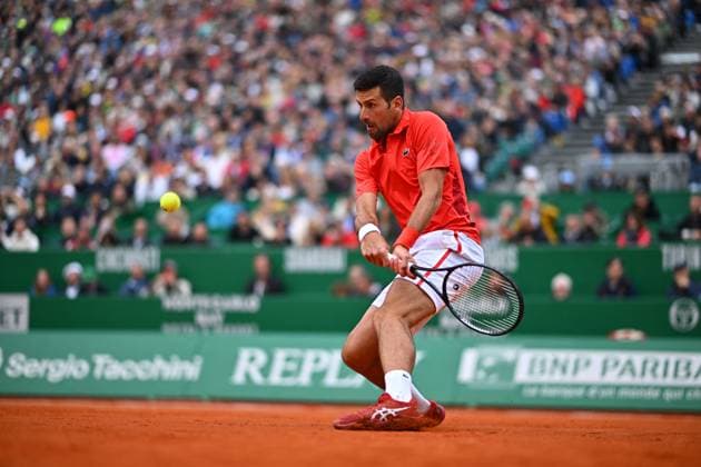 Monaco Rolex Masters Novak Djokovic (SRB) during his first round match at the Monaco Rolex Masters in Monte Carlo, on April, 9, 2024. Photo by Corinne Dubreuil ABACAPRESS.COM Monaco Monaco  Copyright: xDubreuilxCorinne ABACAx