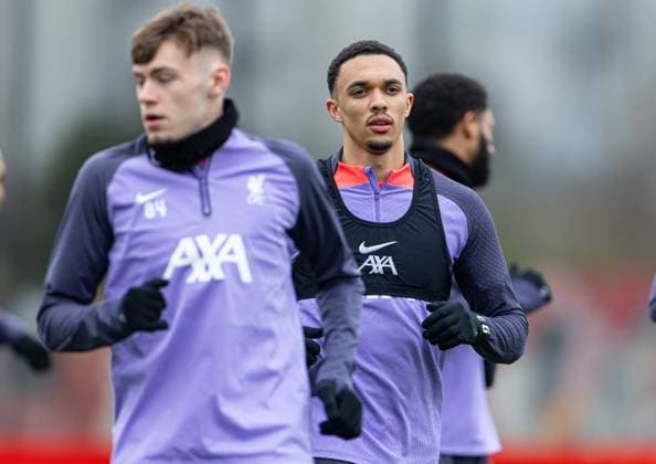 Football - UEFA Europa League - Quarter-Final 1st Leg - Liverpool FC v BC Atalanta - MD-1 LIVERPOOL, ENGLAND - Wednesday, April 10, 2024: Liverpool s Trent Alexander-Arnold during a training session at the AXA Training Centre ahead of the UEFA Europa League Quarter-Final 1st Leg match between Liverpool FC and BC Atalanda. (Photo by David Rawcliffe Propaganda) LIVERPOOL AXA Training Centre MERSEYSIDE ENGLAND  Copyright: xDavidxRawcliffex P2024-04-10-Liverpool_Atalanta_MD-1-69