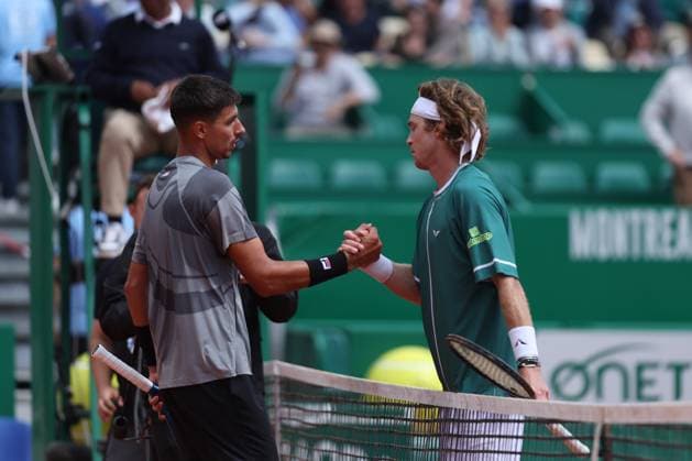 Alexei Popyrin defeating Andrey Rublev (Rus) TENNIS : Rolex Monte Carlo Masters - 10 04 2024 AntoineCouvercelle Panoramic 