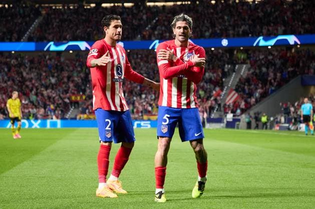 Rodrigo De Paul of Atletico de Madrid celebrating the opening goal with his teammates during the UEFA Champions League 2023 24 quarter-finals match between Atletico de Madrid and Borussia Dortmund at Stadium Civitas Metropolitano on April 10, 2024 in Madrid, Spain. FOOTBALL : Atletico Madrid vs Borussia Dormund - UEFA Ligue des Champions - 1 4 Quart - 10 04 2024 LGM Panoramic 