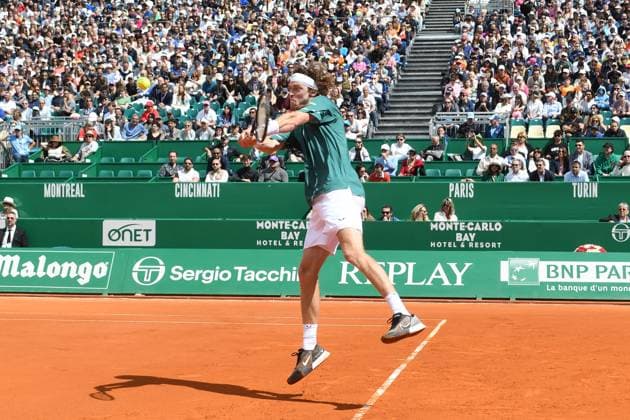 ANDREY RUBLEV, Tennis Rolex Monte-Carlo Masters 2024, azione, action, single shot TENNIS ROLEX MONTE-CARLO MASTERS 2024