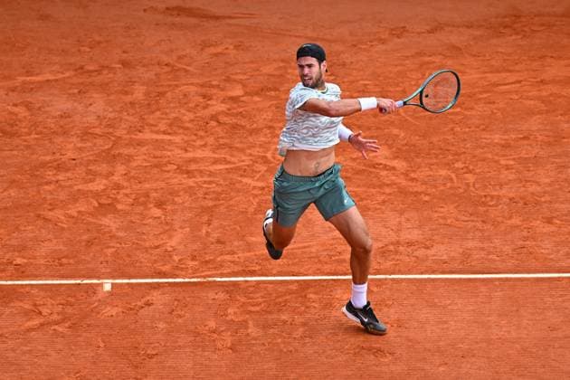 Monaco Rolex Masters Karen Khachanov (RUS) during his second round match at the Monaco Rolex Masters in Monte Carlo, on April, 10, 2024. Photo by Corinne Dubreuil ABACAPRESS.COM MONACO Monaco  Copyright: xDubreuilxCorinne ABACAx