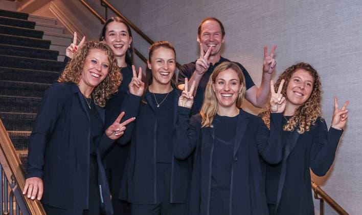2024 BJKC Qualifiers Brasil v. Germany Official Dinner German Team: from Left: Laura Siegemund (GER), Eva Lys (GER) , Tatjana Maria (GER) , Teamcaptain Rainer Schuettler (GER) , Angelique Kerber (GER) , Anna-Lena Friedsam (GER)