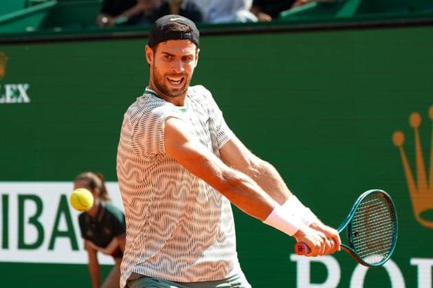 Karen Khachanov (Russie) TENNIS : Monaco Rolex Master 1000 - 8eme de finale - Monaco - 11 04 2024 NorbertScanella Panoramic 