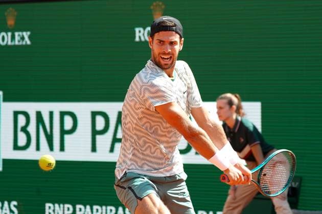 Karen Khachanov (Russie) TENNIS : Monaco Rolex Master 1000 - 8eme de finale - Monaco - 11 04 2024 NorbertScanella Panoramic 
