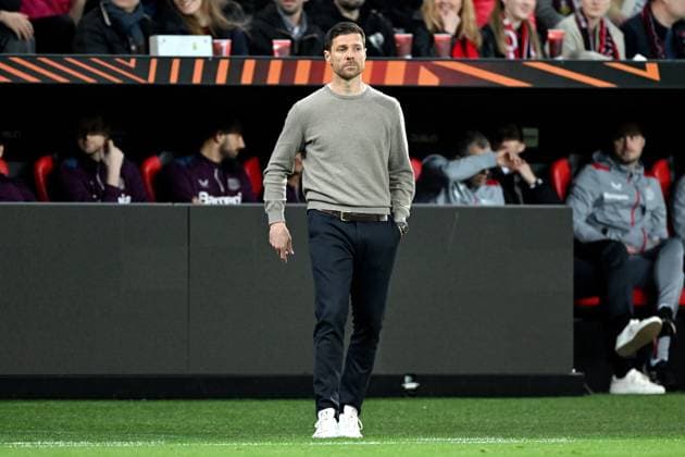 LEVERKUSEN - Bayer 04 Leverkusen coach Xabi Alonso during the UEFA Europa League quarter-final match between Bayer 04 Leverkusen and West Ham United at the BayArena on April 11, 2024 in Leverkusen, Germany. ANP Hollandse Hoogte UEFA Europa League 2023 24 2023 2024 xVIxANPxSportx xGerritxvanxKeulenxIVx 495762791 originalFilename: 495762791.jpg