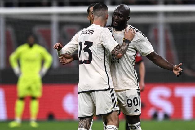 Fußball, EL, AC Mailand - AS Rom Db Milano 11 04 2024 - Europa League Milan-Roma foto Daniele Buffa Image nella foto: esultanza gol Gianluca Mancini 