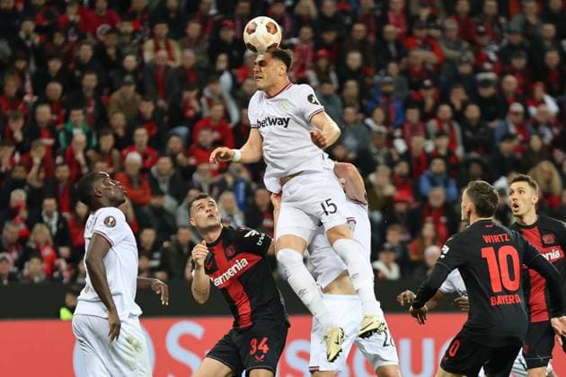 Konstantinos Mavropanos (West Ham United) beim Spiel der Europa League (Viertelfinale-Hinspiel) Bayer 04 Leverkusen - West Ham United. Copyright: Thomas Pakusch