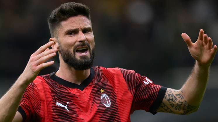 Fußball, EL, AC Mailand - AS Rom AC Milan v AS Roma - UEFA Europa League Olivier Giroud of AC Milan look dejected during the UEFA Europa League quarter-final first leg football match between AC Milan and AS Roma. Milan Italy Copyright: xNicolòxCampox