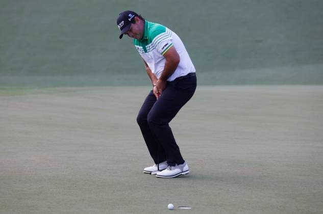 Sport Bilder des Tages Golf, PGA, Masters Tournament in Augusta Patrick Reed reacts as he misses a putt on the second hole during the first round of the Masters Tournament at Augusta National Golf Club in Augusta, Georgia on Thursday, April 11, 2024.  AUG20240411586 TANNENxMAURY