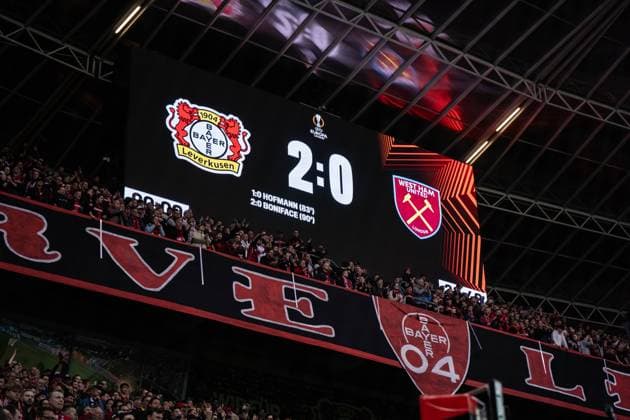 GER, UEFA Europa League, Viertelfinale Bayer Leverkusen vs West Ham United 11.04.2024, BayArena , Leverkusen, GER, UEFA Europa League, Viertelfinale Bayer Leverkusen vs West Ham United Im Bild: Endergebnis