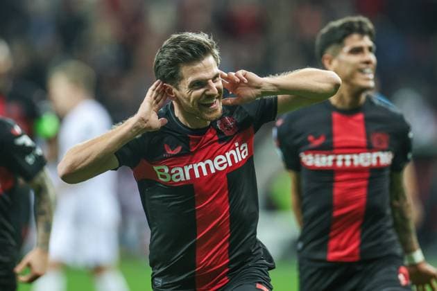 11.04.2024, Fussball, Europa League, Saison 2023 2024, Bayer Leverkusen - West Ham United, Jonas Hofmann (Bayer Leverkusen) jubelt nach seinem Tor zum 1 zu 0. Leverkusen BayArena NRW Deutschland xRHR-FOTO TRx Copyright: RHR-FOTOx RHR-FOTO TR