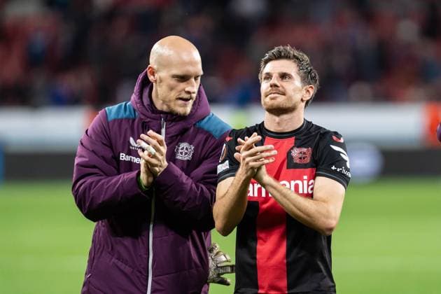 GER, UEFA Europa League, Viertelfinale Bayer Leverkusen vs West Ham United 11.04.2024, BayArena , Leverkusen, GER, UEFA Europa League, Viertelfinale Bayer Leverkusen vs West Ham United Im Bild: Jonas Hofmann (Bayer 04 Leverkusen, 7) Gestik, Mimik, Emotionen, ist glücklich