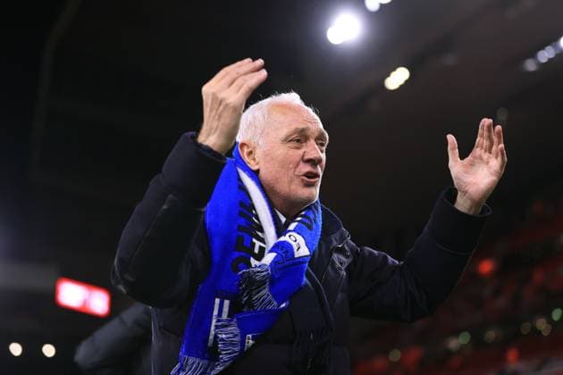 Football - UEFA Europa League - Quarter Final (1st Leg) - Liverpool v Atalanta 11th April 2024 - UEFA Europa League - Quarter Final (1st Leg) - Liverpool v Atalanta - Atalanta president Antonio Percassi celebrates their victory - Photo: Simon Stacpoole Offside. Liverpool UK Copyright: xSimonxStacpoolexOffside