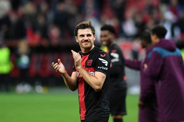 11.04.2024, Leverkusen, Germany, BayARENA, Bayer Leverkusen vs West Ham United - UEFA Europa League 2023 2024 - Quarter-finals First Leg, Jonas Hofmann (Bayer 04 Leverkusen) lacht (Foto Ralf Treese) Leverkusen BayARENA North Rhine-Westphalia Germany