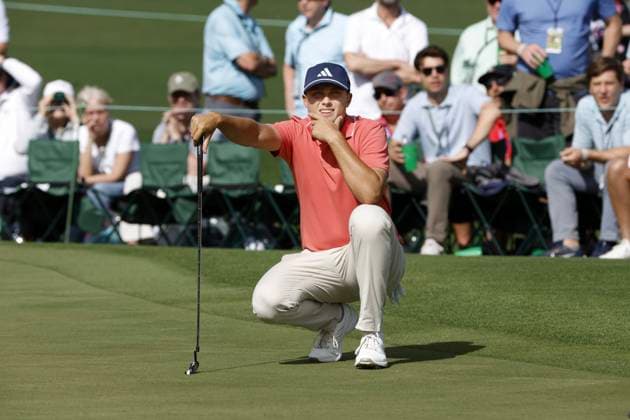 AUGUSTA, USA 20240411 Ludvig Aberg under första rundan i US Masters-golfen i Augusta i Georgia i USA. AUGUSTA USA x40750x