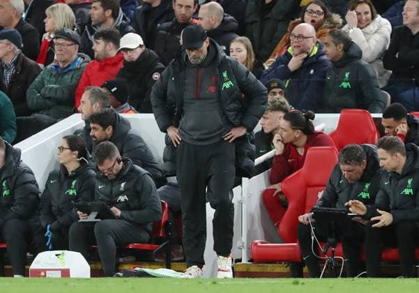 . - Liverpool v Atalanta, UEFA Europa League, Quarter-Final first leg, Anfield Stadium, Liverpool, UK. - 11th April 2024. Jurgen Klopp Manager of Liverpool looks disappointed & dejected. - Liverpool v Atalanta, UEFA Europa League, Quarter-Final first leg, Anfield Stadium, Liverpool, UK. - 11th April 2024. Liverpool Anfield Stadium UK Copyright: xDanxWeirx CP_Liverpool_Atalanta_58