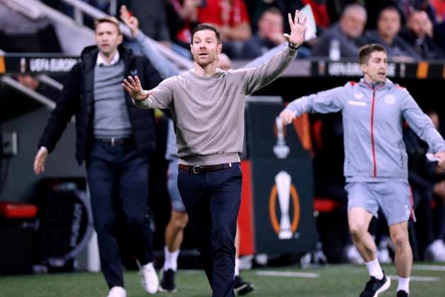ALONSO Xabier Trainer Team Bayer 04 Leverkusen UEFA Europa League Saison 2023 - 2024 Viertelfinale Spiel Bayer 04 Leverkusen - West Ham United FC 2 : 0 am 11.04. 2024 in Leverkusen DFL REGULATIONS PROHIBIT ANY USE OF PHOTOGRAPHS as IMAGE SEQUENCES and or QUASI-VIDEO Copyright: xLacixPerenyix