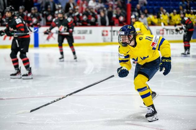 240411 Josefin Bouveng of Sweden during the 2024 IIHF Women s World Championship, WM, Weltmeisterschaft quarterfinal between Canada and Sweden on April 11, 2024 in Utica. Photo: Aron Broman BILDBYRAN COP 341 AM0047 ishockey Ice hockey, Eishockey vm dam 2024 iihf womens world championship dam vm ishockey vm kvartsfinal quarterfinal quarterfinals kanada sverige sweden women canada day 9 bbeng Copyright: ARONxBROMAN BB240411AM173