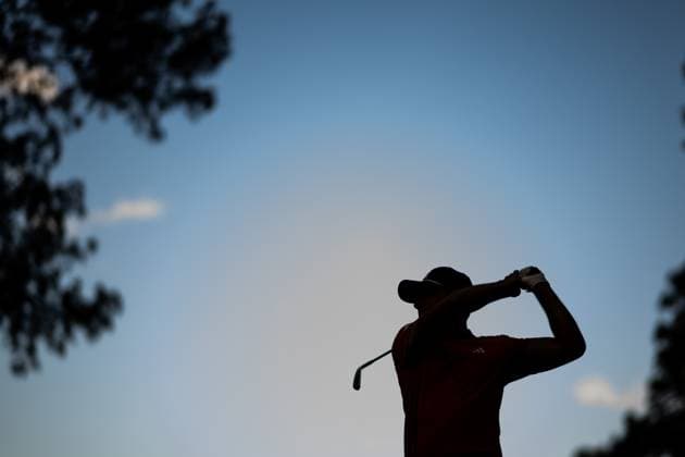 240411 Ludvig Aberg of Sweden in silhouette during the first round of the 2024 Masters Golf Tournament on April 11, 2024 in Augusta. Photo: Petter Arvidson BILDBYRAN kod PA PA0792 bbeng golf masters the masters Augusta us masters sverige genre Copyright: PETTERxARVIDSON BB240411PA117