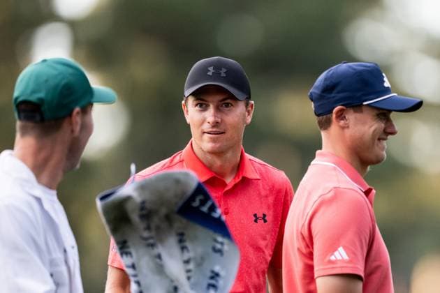 240411 Jordan Spieth of the United States and Ludvig Aberg of Sweden during the first round of the 2024 Masters Golf Tournament on April 11, 2024 in Augusta. Photo: Petter Arvidson BILDBYRAN kod PA PA0792 bbeng golf masters the masters Augusta us masters sverige Copyright: PETTERxARVIDSON BB240411PA179