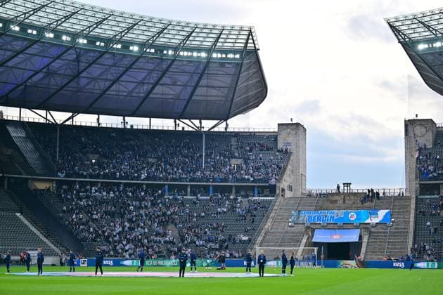 Stimmungsbild Olympiastadion Berlin, Hertha BSC Berlin, GER, Hertha BSC vs. FC Hansa Rostock, Fussball Herren, 2. Bundesliga, Saison 2023 2024, 29. Spieltag, 12.04.2024. (DFL REGULATIONS PROHIBIT ANY USE OF PHOTOGRAPHS AS IMAGE SEQUENCES AND OR QUASI - VIDEO). GER, Hertha BSC vs. FC Hansa Rostock, Fussball Herren, 2. Bundesliga, Saison 2023 2024, 29. Spieltag, 12.04.2024. Berlin