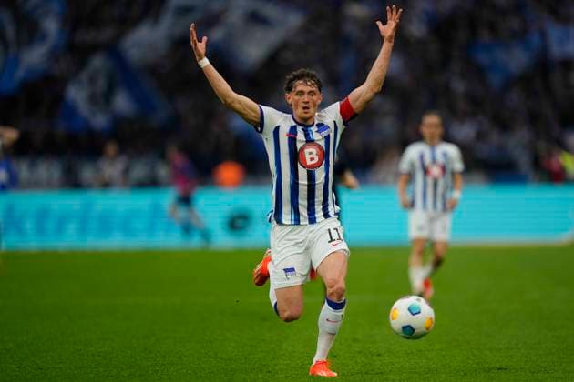 Germany, Berlin, 12.04.2024, Olympic Stadium, Hertha BSC vs FC Hansa Rostock - 2. Bundesliga, Fabian Reese (Hertha Berlin) gestures Berlin Olympic Stadium Berlin Germany