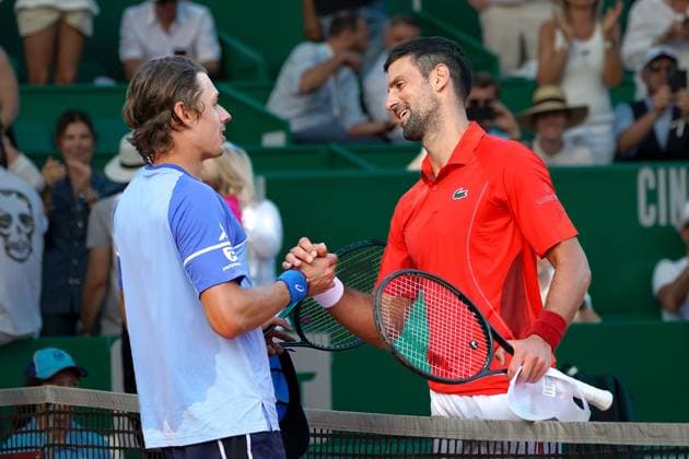 Alex De Minaur (Australie) - Novak Djokovic (Serbie) TENNIS : Monaco Rolex Masters - 1 4 de finale - Monaco - 12 04 2024 NorbertScanella Panoramic 