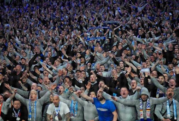Germany, Berlin, 12.04.2024, Olympic Stadium, Hertha BSC vs FC Hansa Rostock - 2. Bundesliga, Hansa Rostock fans Berlin Olympic Stadium Berlin Germany