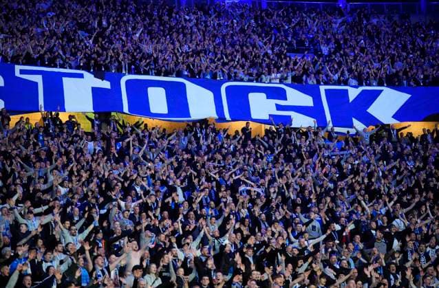 Germany, Berlin, 12.04.2024, Olympic Stadium, Hertha BSC vs FC Hansa Rostock - 2. Bundesliga, Hansa Rostock fans Berlin Olympic Stadium Berlin Germany