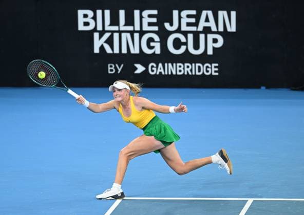 Sport Bilder des Tages Sport Bilder des Tages TENNIS BILLIE JEAN KING CUP, Taylah Preston of Australia in action during her singles match against Marcela Zacarias of Mexico during the Billie Jean King Cup at Pat Rafter Arena in Brisbane, Saturday, April 13, 2024. ( NO ARCHIVING, EDITORIAL USE ONLY, NO USE IN BOOKS WITHOUT CONSENT BRISBANE QUEENSLAND AUSTRALIA  Copyright: xDARRENxENGLANDx 20240413001931257219