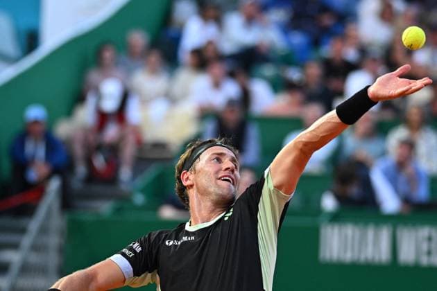 Monaco Rolex Masters Casper Ruud (NOR) during his quarter final round match at the Monaco Rolex Masters in Monte Carlo, on April, 12, 2024. Photo by Corinne Dubreuil ABACAPRESS.COM Monaco Monaco  Copyright: xDubreuilxCorinne ABACAx