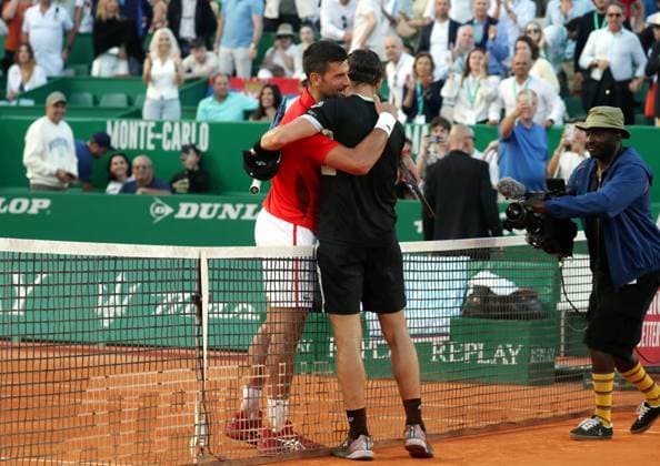 DEMI ROLEX MC MASTERS DJOKOVIC RUUD PHOTOPQR NICE MATIN Jean François Ottonello ; Roquebrune-Cap-Martin ; 13 04 2024 ; Demi-finale Rolex Monte-Carlo Masters - Novak Djokovic (SRB en rouge) vs Casper Ruud (NOR en noir) Roquebrune-Cap-Martin France  Copyright: xPHOTOPQR NICExMATIN MAXPPPxJeanxFrançoisxOttonellox 20240413NIM8224 20240413NIM8224