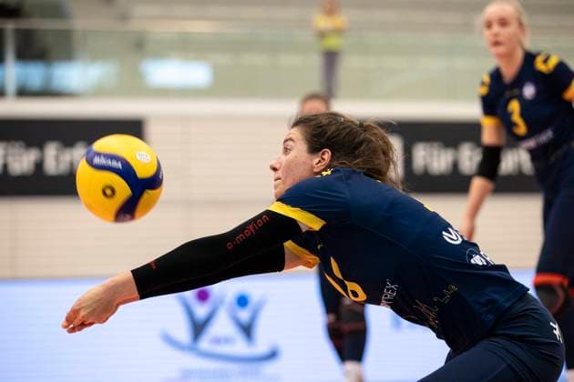 2. Bundesliga Frauen Pro: Schwarz-Weiss Erfurt vs. DSHS SnowTrex Köln; 13.04.2024 Julia Van den Berghen ( 18; DSHS SnowTrex Köln) 2. Bundesliga Frauen Pro: Schwarz-Weiss Erfurt vs. DSHS SnowTrex Köln; Riethsporthalle Erfurt; 13.04.2024 Copyright: xBEAUTIFULxSPORTS Duehringx