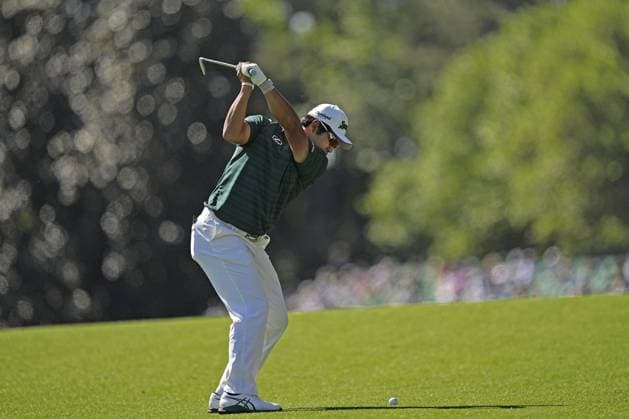 Golf: Masters Tournament Japan s Hideki Matsuyama plays a shot on the fifth hole during the third round of the Masters Tournament at Augusta National Golf Club in Augusta, Georgia, on April 13, 2024.  A14AA0002706517P