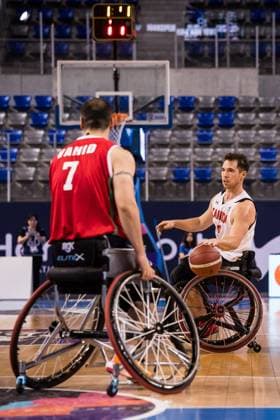 2024 IWBF Men’s Repechage: Kanda - Iran; 14.04.2024 Vahid Gholamazad (Iran, 7), Colin Higgins (Kanada, 9) am Ball 2024 IWBF Men’s Repechage: Kanda - Iran; Azur Arena, Antibes Copyright: xBEAUTIFULxSPORTS Wunderlx