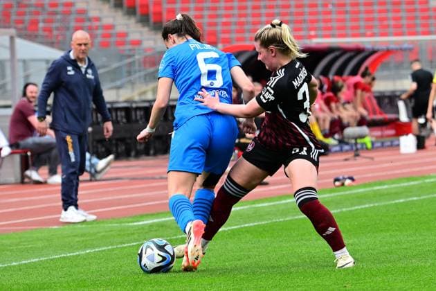 14.04.2024 - Fussball - Saison 2023 2024 - 1. Frauen - Fussball - Bundesliga - 18. Spieltag: 1. FC Nürnberg FCN ( Club ) - SGS Essen - AlSch - xalxscx - Katharina Piljic (6, SGS Essen ) Selma Magnusdottir (37, 1. FC Nürnberg FCN )