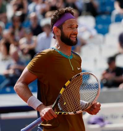 14.04.2024, ATP, Tennis Herren Tour 250, BMW Open 2024, Iphitos Muenchen, Tennis, im Bild: Ivan Gakhov qualifiziert sich fuer die Hauptrunde der BMW Open 2024 und jubelt