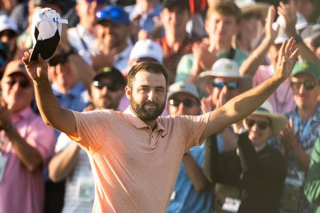 240414 Scottie Scheffler of the United States celebrates after winning the final round of the 2024 Masters Golf Tournament on April 14, 2024 in Augusta. Photo: Petter Arvidson BILDBYRAN kod PA PA0795 bbeng golf masters the masters Augusta us masters jubel Copyright: PETTERxARVIDSON BB240414PA220