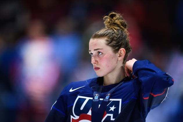 240414 Caroline Harvey of USA after the 2024 IIHF Women s World Championship, WM, Weltmeisterschaft final between USA and Canada on April 14, 2024 in Utica. Photo: Aron Broman BILDBYRAN COP 341 AM0053 ishockey Ice hockey, Eishockey vm dam 2024 iihf womens world championship dam vm ishockey vm final usa canada kanada women bbeng depp Copyright: ARONxBROMAN BB240414AM170