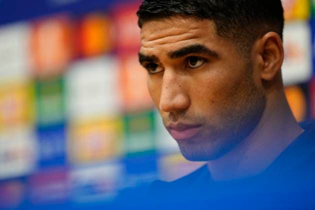 Paris Saint-Germain Training Session And press conference, PK, Pressekonferenz - UEFA Champions League 2023 24 Achraf Hakimi right-back of PSG and Morocco during the press conference before the UEFA Champions League quarter-final second leg match between FC Barcelona, Barca and Paris Saint-Germain at Estadi Olimpic Lluis Companys on April 15, 2024 in Barcelona, Spain. Barcelona Spain  Copyright: xJosexBretonx originalFilename:breton-parissai240415_npJCc.jpg