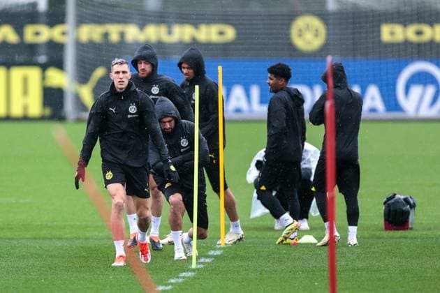 15.04.2024, Fussball, Saison 2023 2024, UEFA Champions League, UCL, Abschlusstraining, Borussia Dortmund - Atletico Madrid, v. l. Nico Schlotterbeck (Borussia Dortmund), Salih Özcan (Borussia Dortmund), Emre Can (Borussia Dortmund), Felix Nmecha (Borussia Dortmund), Ian Maatsen (Borussia Dortmund), Dortmund Signal Iduna Park NRW Deutschland xRHR-FOTO DEx Copyright: DennisxEwert RHR-FOTOx RHR-FOTO DE