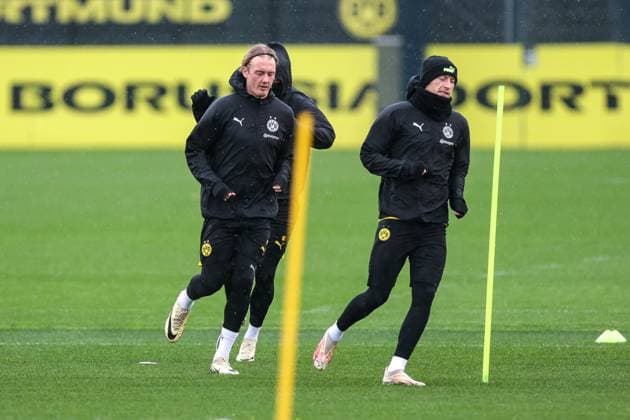 15.04.2024, Fussball, Saison 2023 2024, UEFA Champions League, UCL, Abschlusstraining, Borussia Dortmund - Atletico Madrid, v. l. Julian Brandt (Borussia Dortmund), Marco Reus (Borussia Dortmund), Dortmund Signal Iduna Park NRW Deutschland xRHR-FOTO DEx Copyright: DennisxEwert RHR-FOTOx RHR-FOTO DE