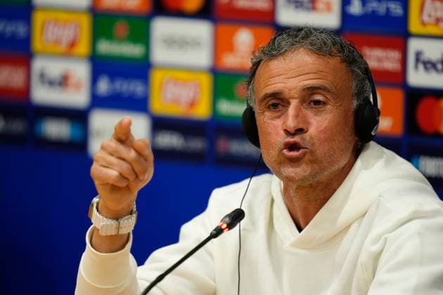 Paris Saint-Germain Training Session And press conference, PK, Pressekonferenz - UEFA Champions League 2023 24 Luis Enrique head coach of PSG during the press conference before the UEFA Champions League quarter-final second leg match between FC Barcelona, Barca and Paris Saint-Germain at Estadi Olimpic Lluis Companys on April 15, 2024 in Barcelona, Spain. Barcelona Spain  Copyright: xJosexBretonx originalFilename:breton-parissai240415_np5E6.jpg