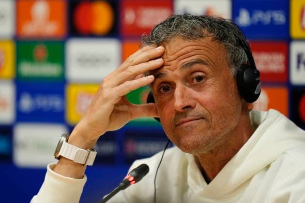 Paris Saint-Germain Training Session And press conference, PK, Pressekonferenz - UEFA Champions League 2023 24 Luis Enrique head coach of PSG during the press conference before the UEFA Champions League quarter-final second leg match between FC Barcelona, Barca and Paris Saint-Germain at Estadi Olimpic Lluis Companys on April 15, 2024 in Barcelona, Spain. Barcelona Spain  Copyright: xJosexBretonx originalFilename:breton-parissai240415_np5OX.jpg