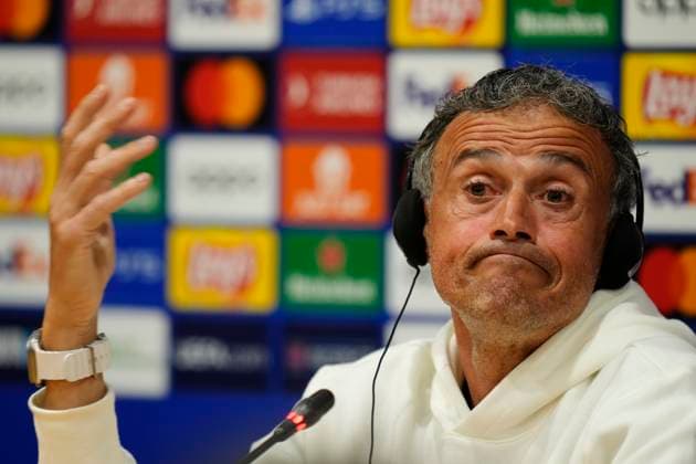 Sport Themen der Woche KW16 Sport Bilder des Tages Paris Saint-Germain Training Session And press conference, PK, Pressekonferenz - UEFA Champions League 2023 24 Luis Enrique head coach of PSG during the press conference before the UEFA Champions League quarter-final second leg match between FC Barcelona, Barca and Paris Saint-Germain at Estadi Olimpic Lluis Companys on April 15, 2024 in Barcelona, Spain. Barcelona Spain  Copyright: xJosexBretonx originalFilename:breton-parissai240415_np7T7.jpg