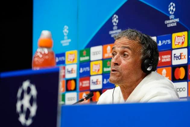 Paris Saint-Germain Training Session And press conference, PK, Pressekonferenz - UEFA Champions League 2023 24 Luis Enrique head coach of PSG during the press conference before the UEFA Champions League quarter-final second leg match between FC Barcelona, Barca and Paris Saint-Germain at Estadi Olimpic Lluis Companys on April 15, 2024 in Barcelona, Spain. Barcelona Spain  Copyright: xJosexBretonx originalFilename:breton-parissai240415_npp31.jpg